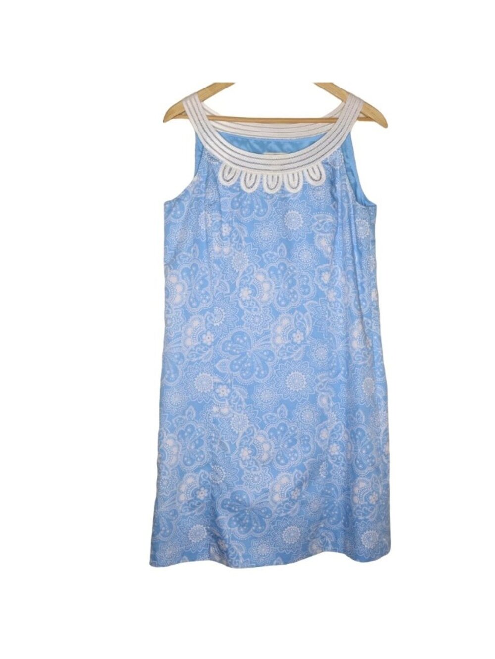 Loft Womens Dress Size 8 Blue White Floral Sleeveless Lined Embroidered Paisley